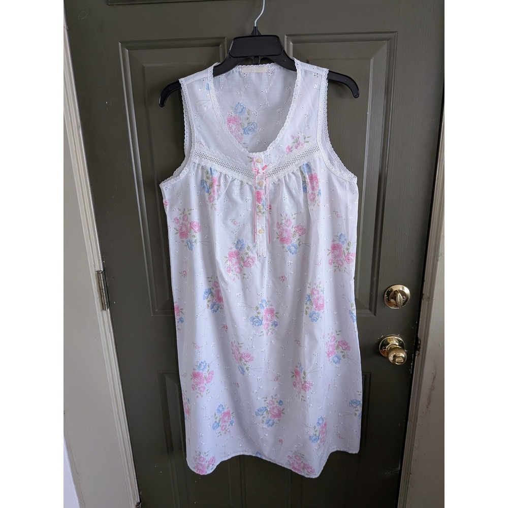 Marks & Spencer Y2K Cotton Flroal Nightgown Cottagecore Eyelet White Medium